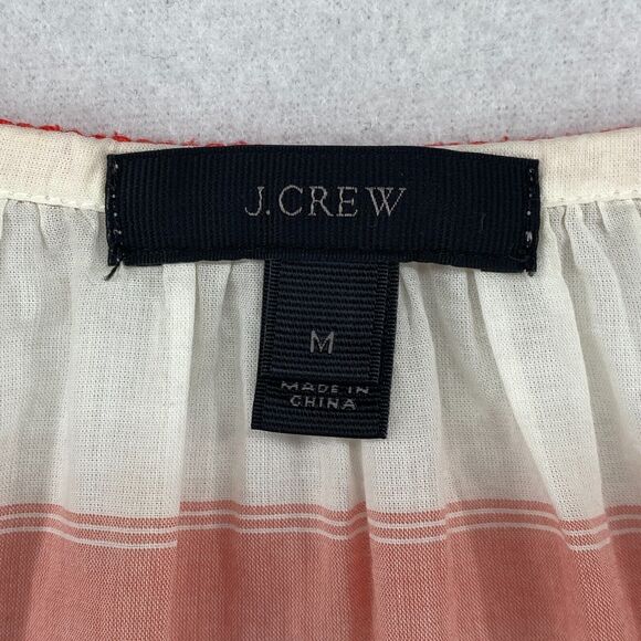 J.CREW Tunic M Boho Embroidered Tasseled Striped 3/4 Cover Up Cotton White Red - Picture 13 of 16